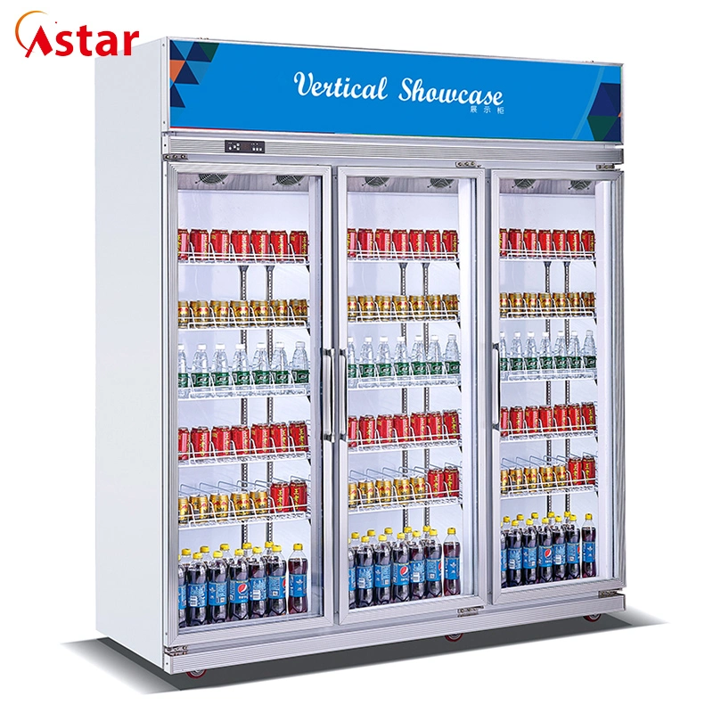 High Quality Upright Display 1800L Three Doors Big Capacity Beverage Showcase with Low Price