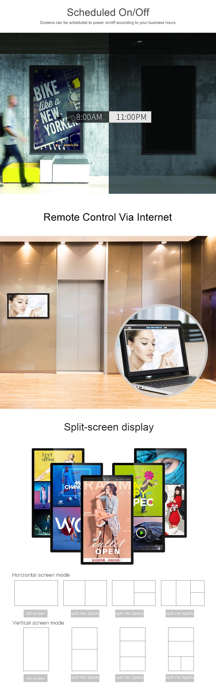 24 Inch LCD Advertising Machine Full HD Screen LCD Wall-Mounted Digital Signage LCD Display Unit Bus Video Monitor