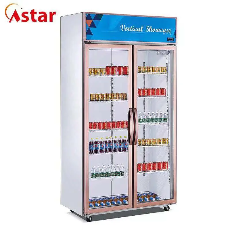 Astar Factory Selling Rose Gold Vertical Three Doors Electric Beverage Showcase/Display