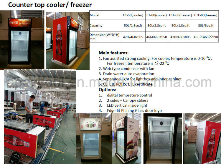 Counter Top Compact Hotel Mini Freezer Fridge with Glass Door, Bar Fridge 50L with Ce CB