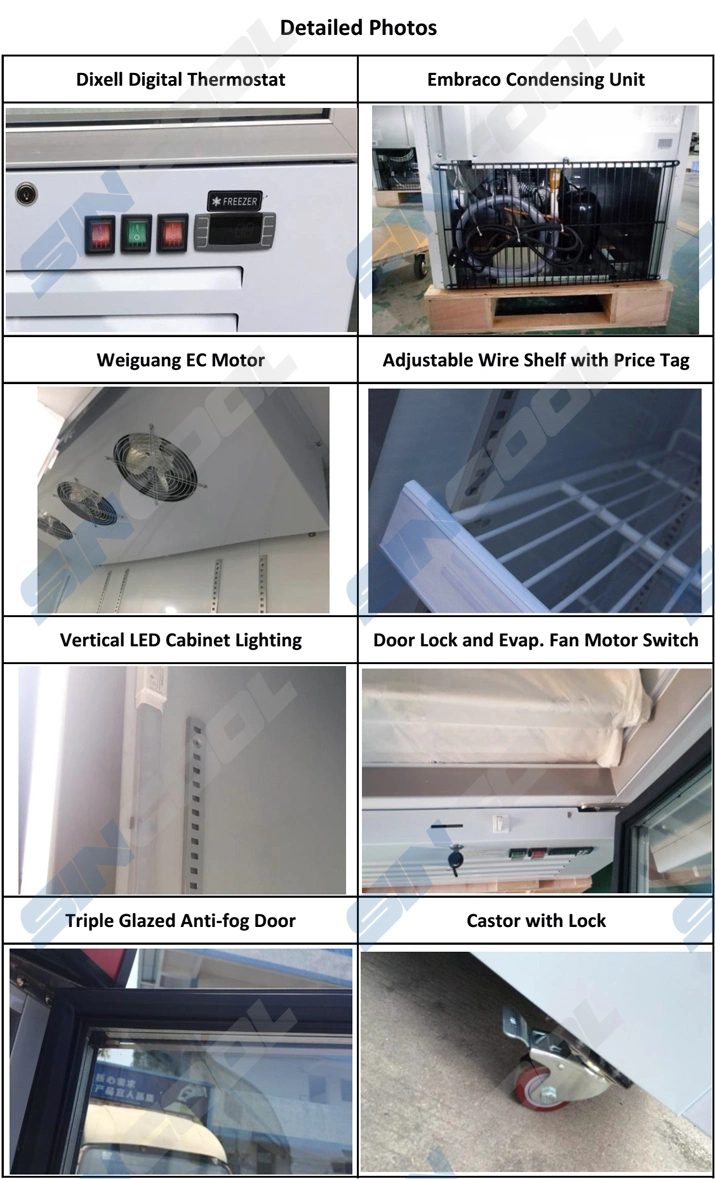 Glass Door Upright Freezer Display Showcase for Commercial Supermarket