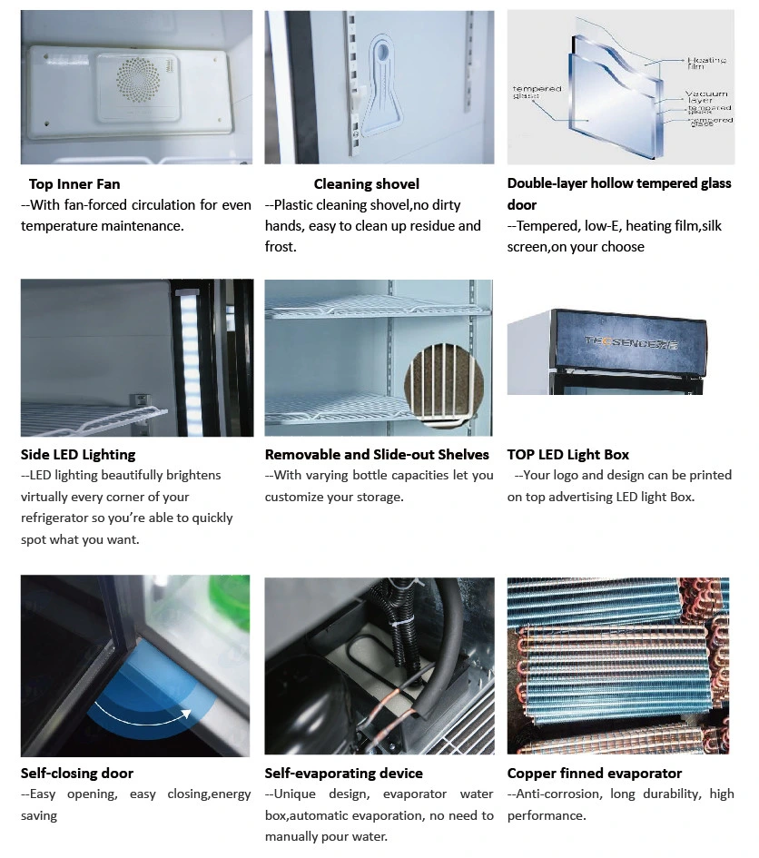 1076L Supermarket Commercial Refrigerator Cooler Upright display Freezer