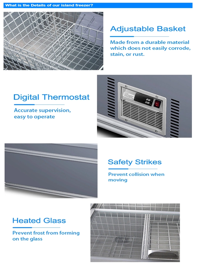 Grey Supermarket Freezer Commercial Deep Freezer Negative Temperature Freezer