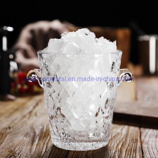 Crystal Ice Bucket with Handles, Wine Champagne Cooler Bucket, Glassware Wine Chiller Party Beverage Tub