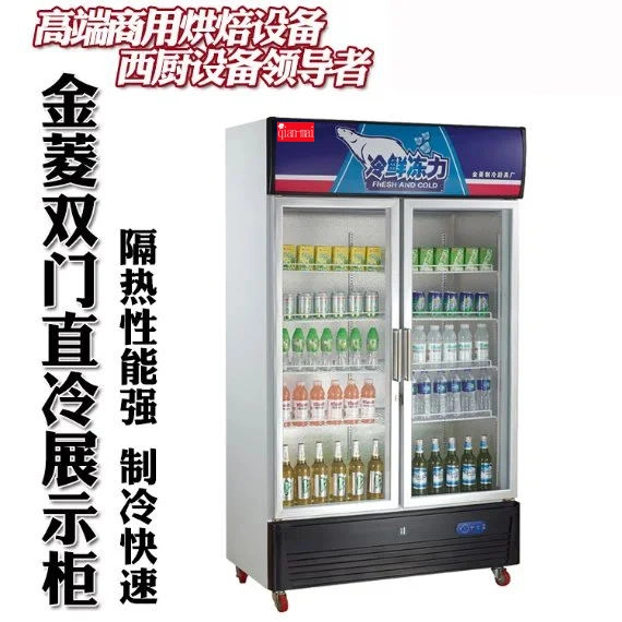 Vertical Double Glass Door Soft Drink Beverage Display Upright Refrigerator Cooler Showcase