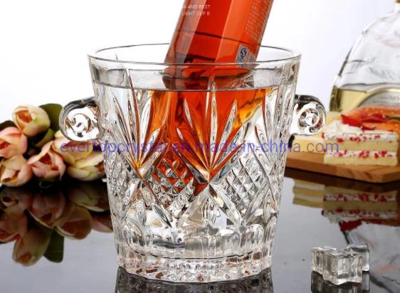 Crystal Ice Bucket with Handles, Wine Champagne Cooler Bucket, Glassware Wine Chiller Party Beverage Tub