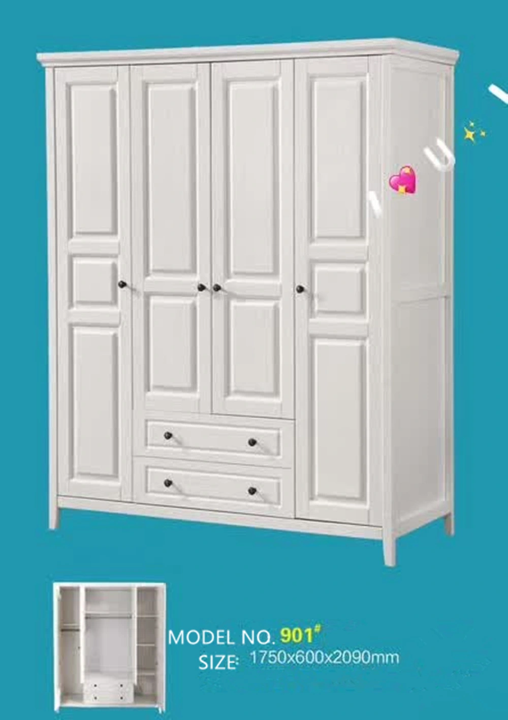 Wholesale Cupboard Modern Armoire Free Standing Almirah Wood Closet Wardrobe