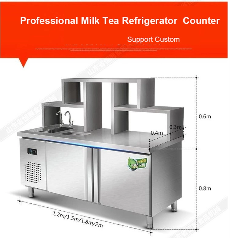 Customized Stainless Steel Bubble Tea Working Counter Freezer Chiller Fridge with Racks