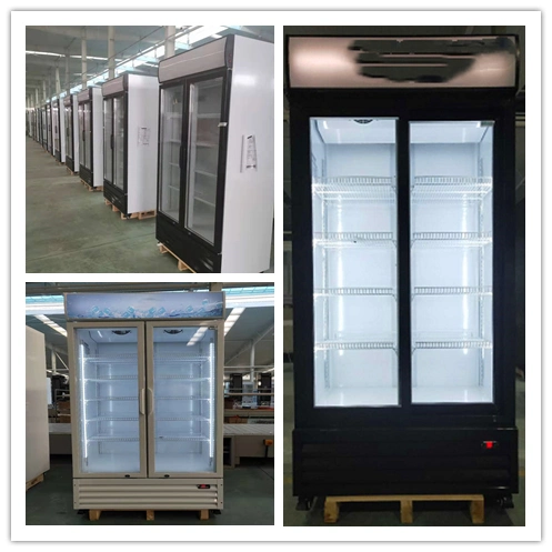 Commercial Double Glass Doors Upright Cooler Cold Drink Display Fridge for Merchandiser