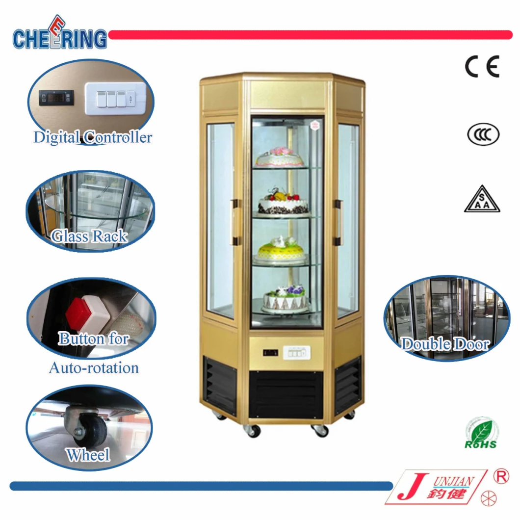 6 Sides Glass Rotating Cake Cabinet Freezer Cake Display Fridge