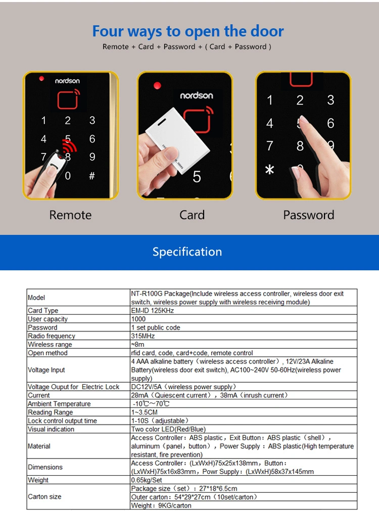 315MHz Radio Frequency Wireless Remote Keypad Card Reader Door Access Control System Set