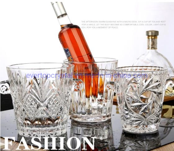 Crystal Ice Bucket with Handles, Wine Champagne Cooler Bucket, Glassware Wine Chiller Party Beverage Tub