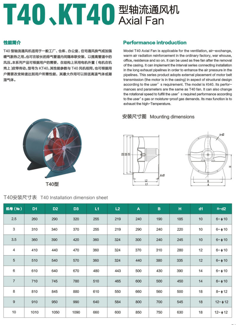 T40, Kt40 High Temperature Resistance Industrial Axial Flow Fan