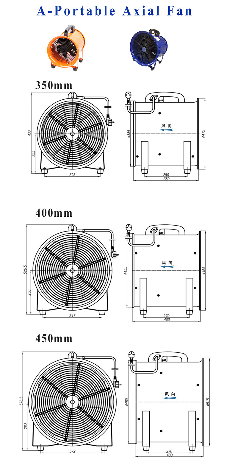 Portable Ventilator Axial Blower Workshop Extractor Fan 400 mm