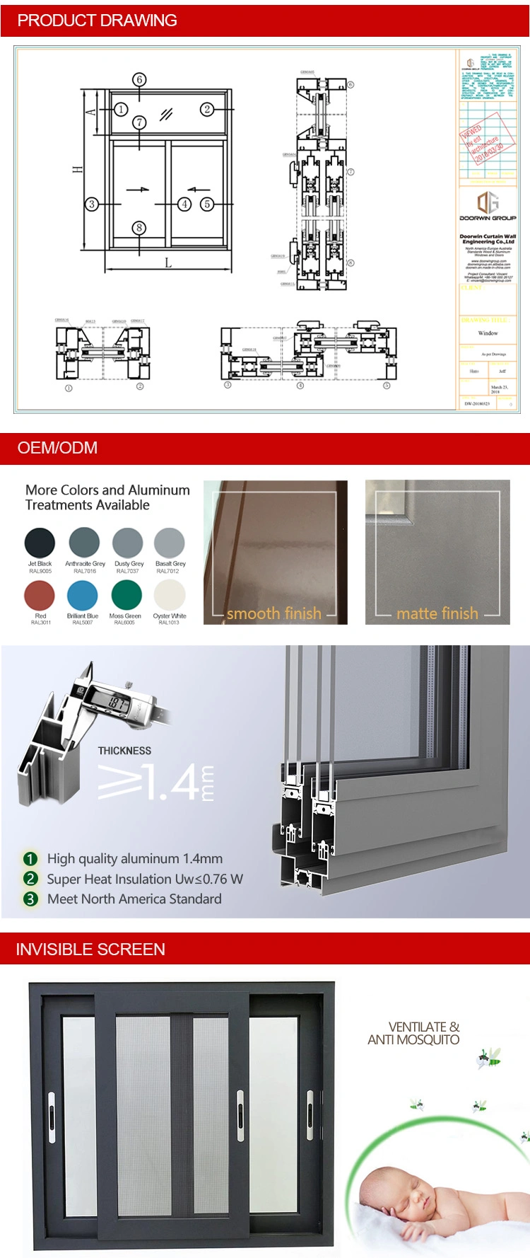 Top Quality Window for Container House, Sliding Window for Fabricated House, Top Quality Brand Profile Window