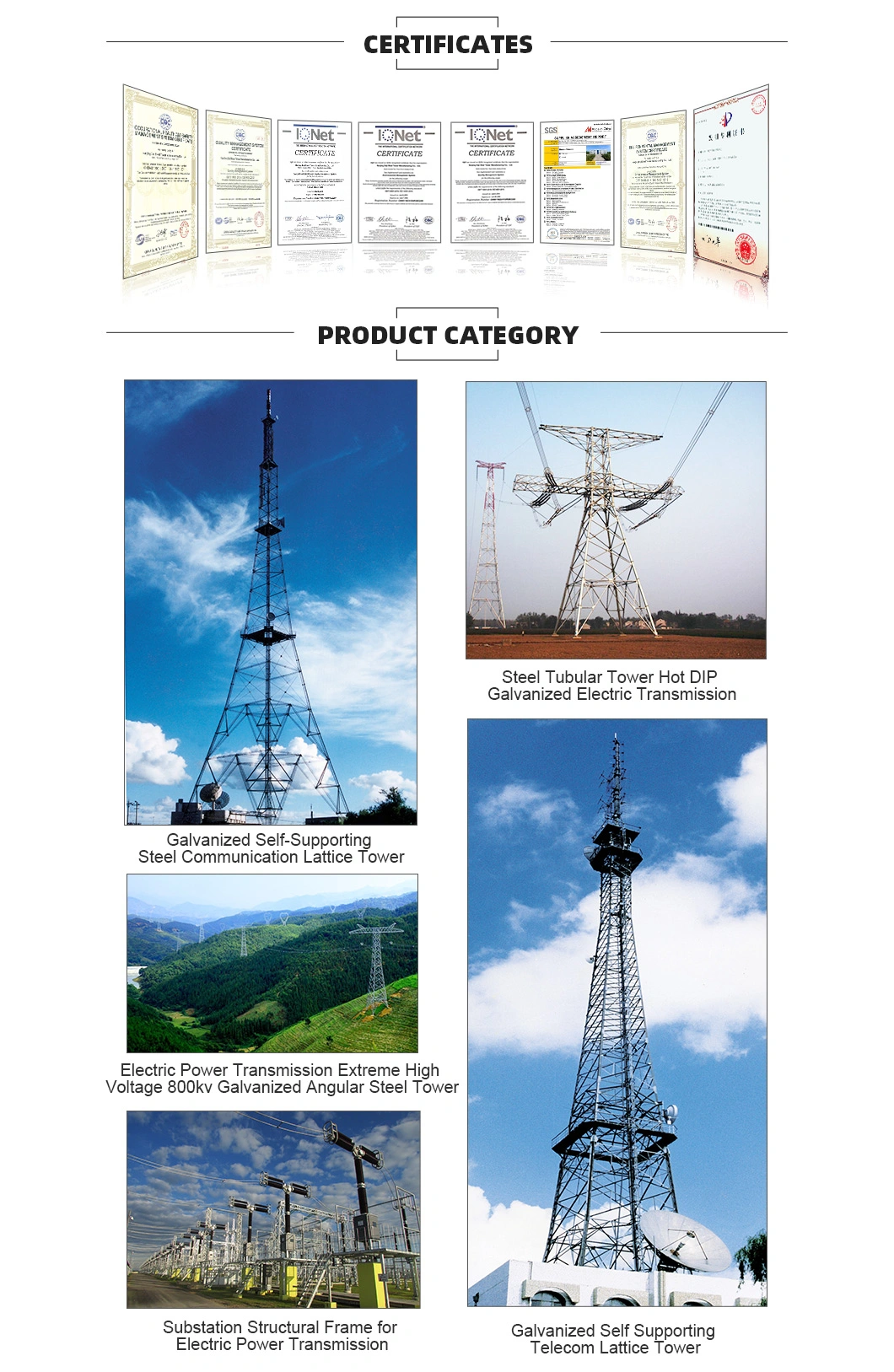 Steel Tube Pole Electric Transmission Power Steel Tubular Tower