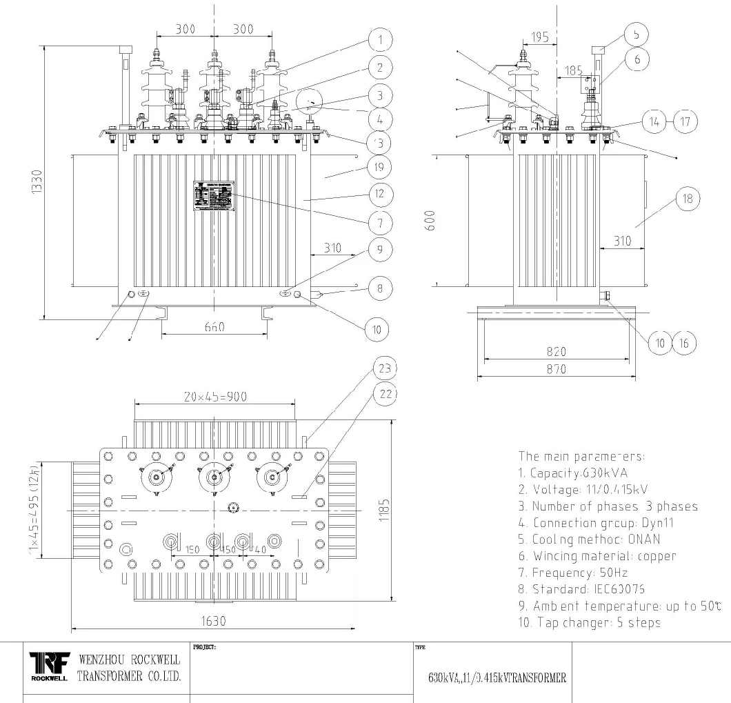 11/0.4kv 33/0.4kv 25kVA up to 2500kVA Oil Immersed Power Transformer Distribution Transformer