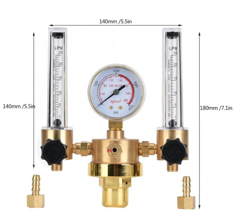 Air Compressor Tube Argon Pressure Regulator Dual Pressure Regulator Gas Pressure Reducer G5 / 8 Cga580 for Welding Gas