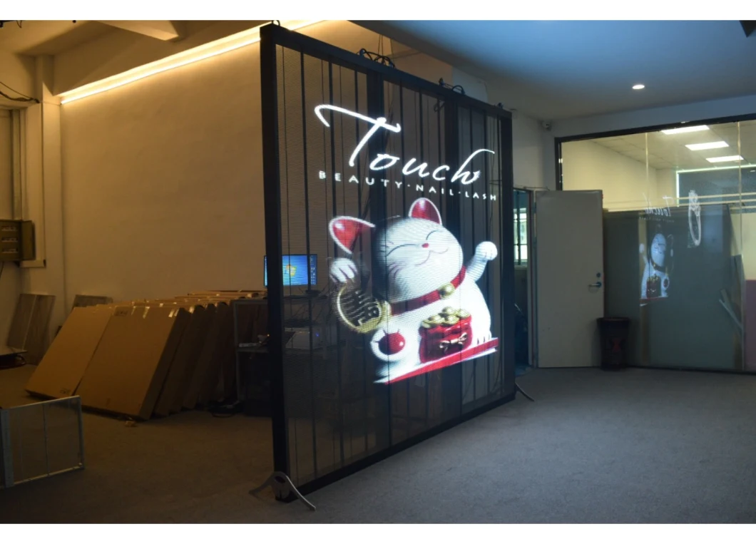 75% Transparency P3.91 Glass Curtain WiFi Poster Mesh Digital Transparent LED Display Screen