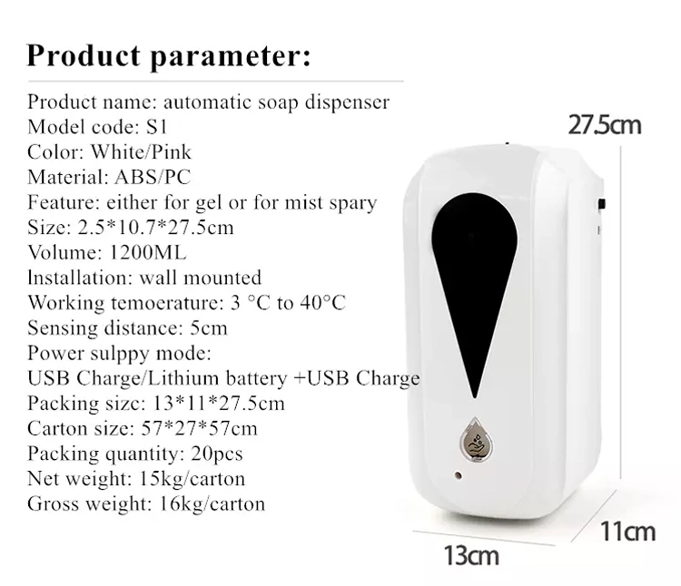 Electric Automatic Handless Dispenser Spray Automatic Dispenser Soap Dispenser
