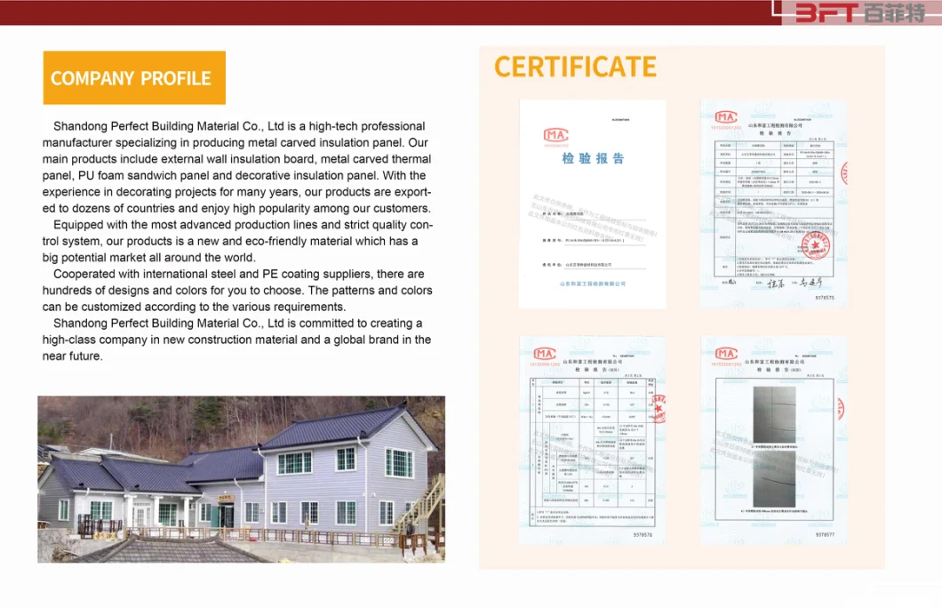 Composite Insulation Board/Decorative Wall Siding with PU Foam/Sandwich Wall Panel