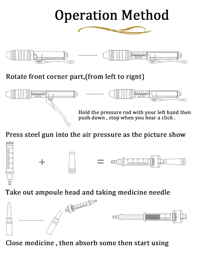 Top Quality 2ml Dermal Filler Injector Crossed Linked Hyaluronic Acid Gold Hyaluron Gel Pen