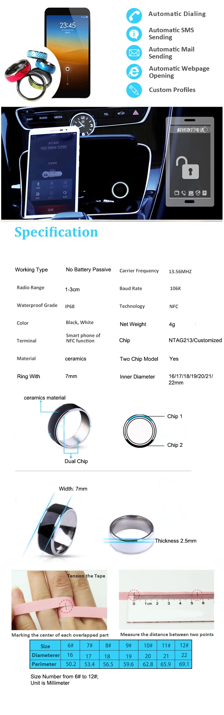 NFC Magic Smart Ring Waterproof Electronics Mobile Phone Accessories Universal Compatible with Android Smart Ring