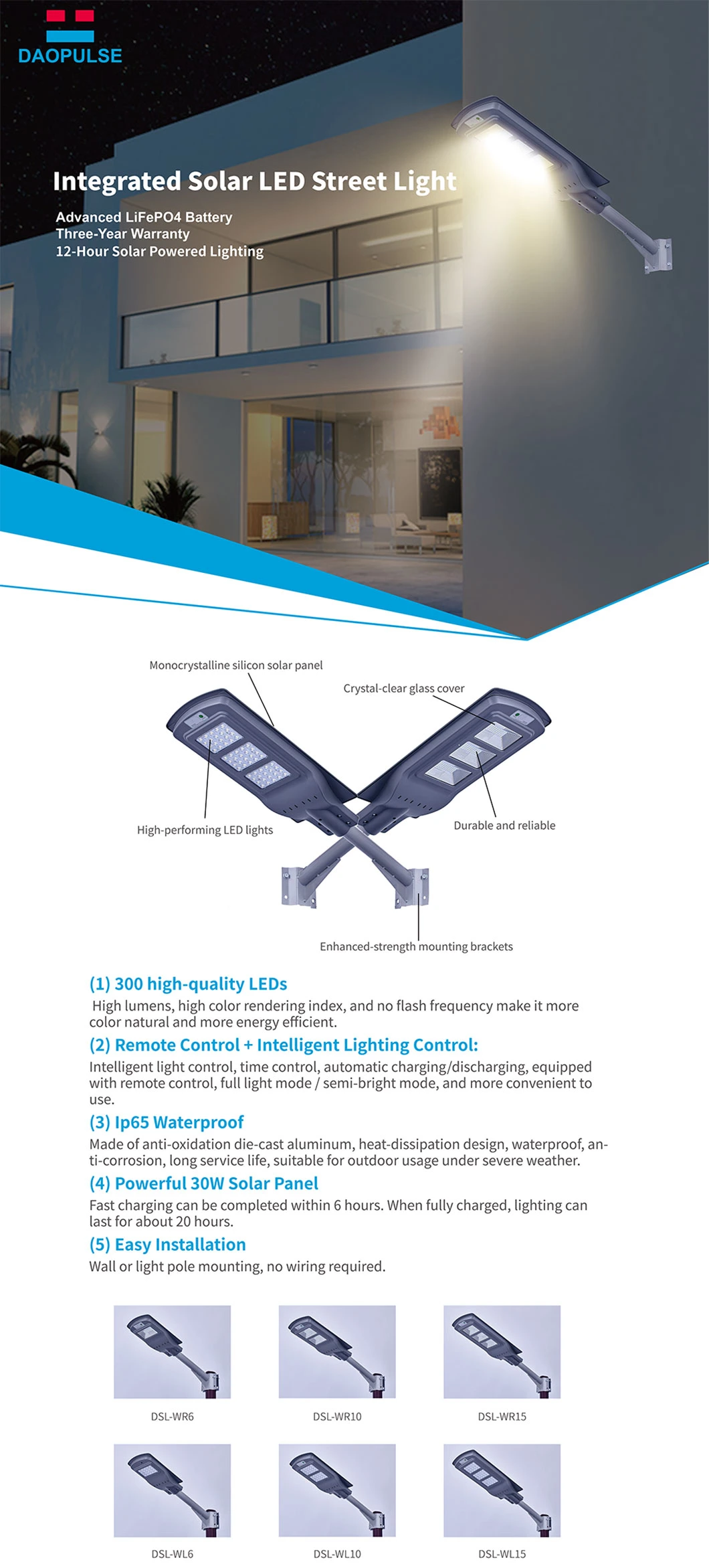 LED Solar Street Lights Outdoor Wireless Waterproof Motion Sensor All in One Solar Street Lights
