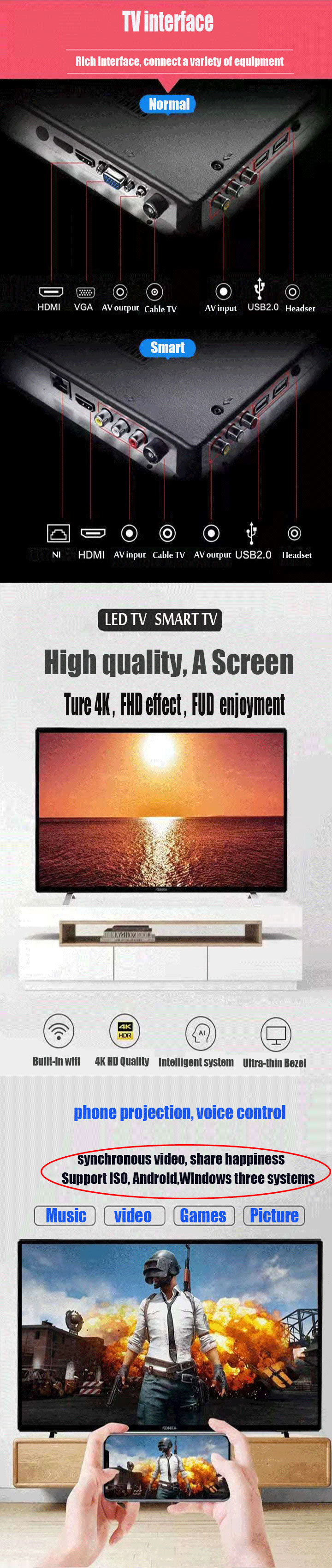 55 65 75 86 100 Inch LED LCD Flat Curved Smart TV LED TV