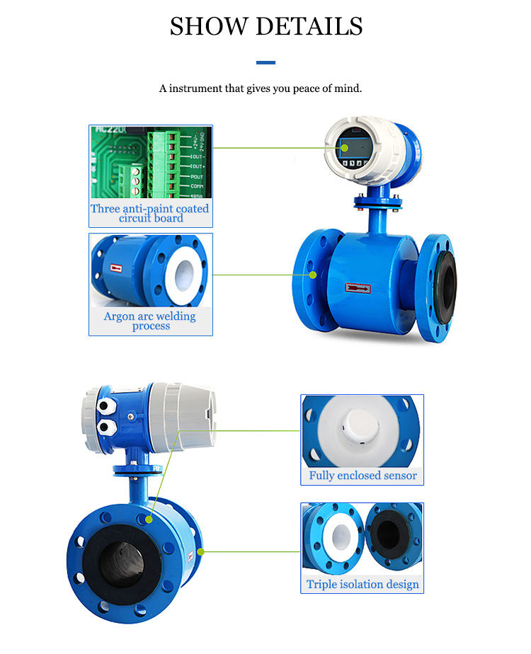 24VDC Battery Powered Battery Operated Electromagnetic Flow Meter