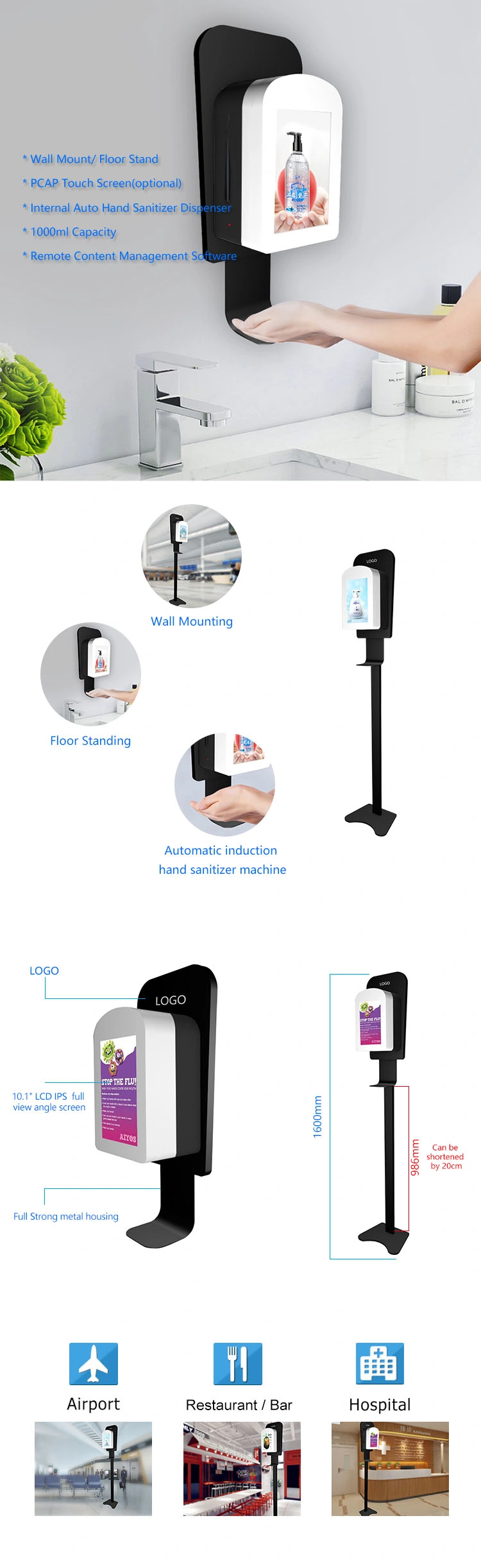 Original Factory Design 10inch Hand Sanitizing Billboard Digital Indoor Floor Standing Hand Sanitizing Billboard