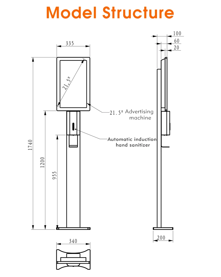 Advertising Kiosk Equipment LCD Display Screens with Auto Sanitizer Hand Wash Machine Dispenser Sanitizer