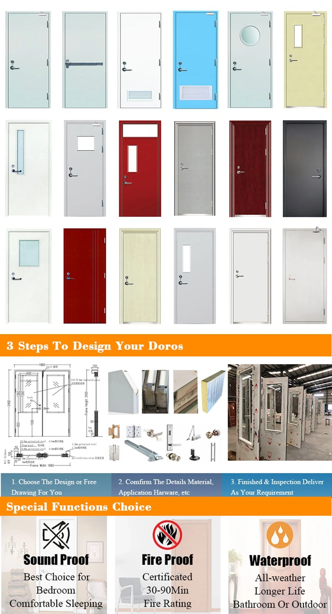 Compound Door Waterproof Door Price WPC Panel Doors Door Panel MDF Wooden Door Factory