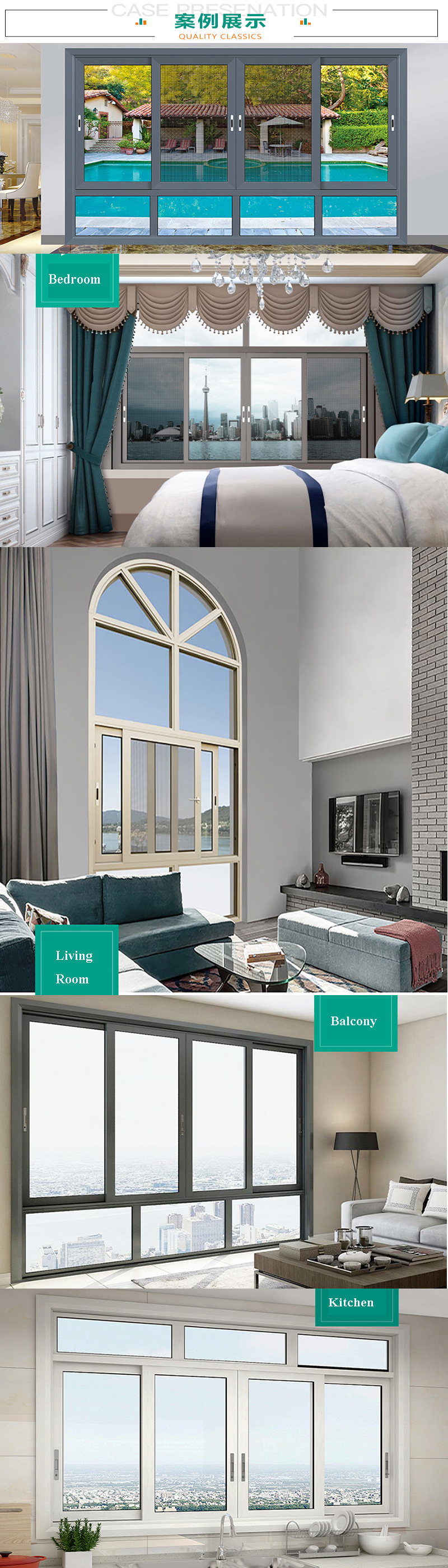 Powder Coated Aluminium Sliding Glass Window with Window Mosquito Screen