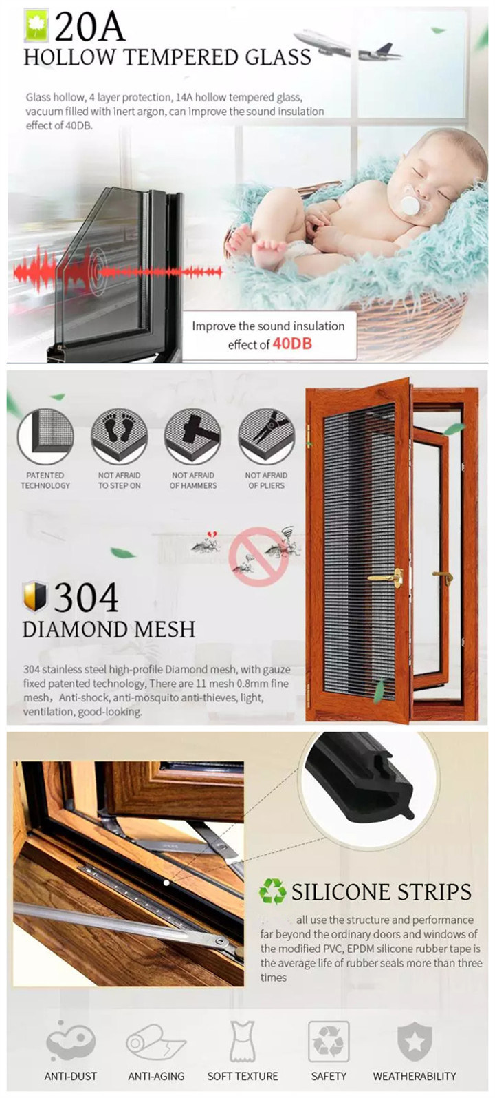 American Style Windows New Design Aluminum Profile Window Casement Windows