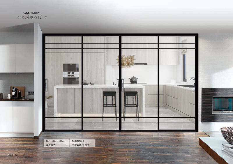 2 Track Double Tempered Glass Sliding Door Powder Coated Sliding Doors