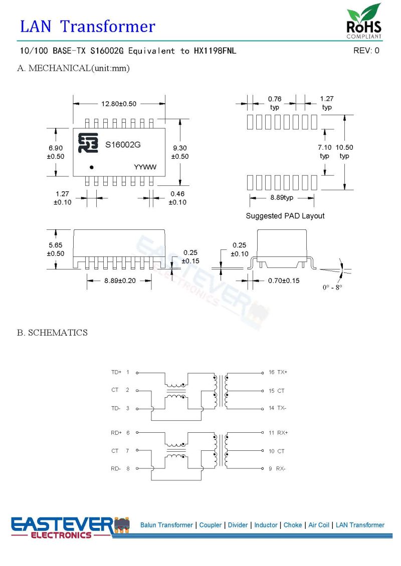 Network Transformer S16002g LAN Transformer Supplier Factory China
