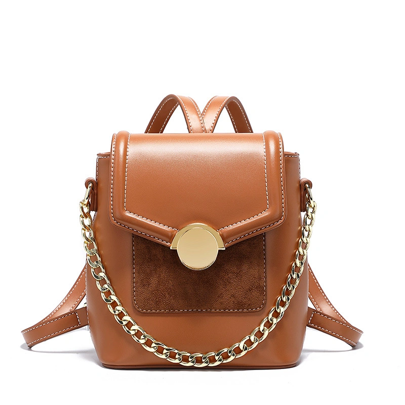 High Quality Manufacture Leather for Ladies Handbag Messenger Brown Girl Backpack