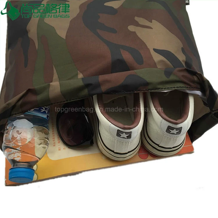 Camouflage Polyester Fabric Sports Hiking Recycled Drawstring Tote Backpack Bags