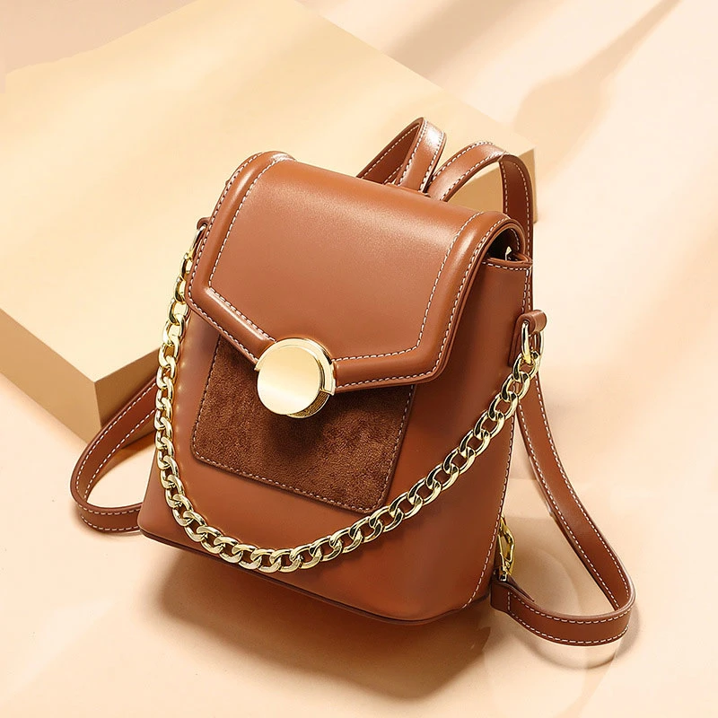 High Quality Manufacture Leather for Ladies Handbag Messenger Brown Girl Backpack