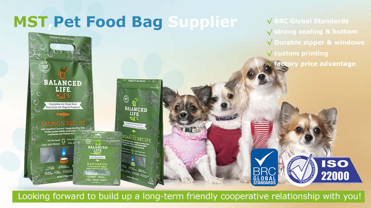 Standing up Plastic Animal Feed Pet Pouch Dog Food Packaging Bag