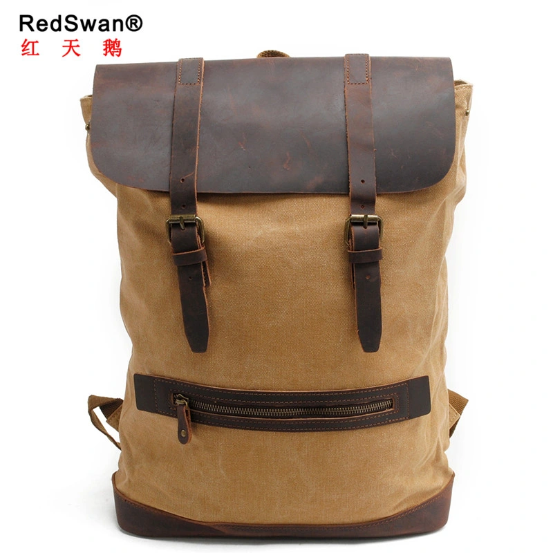 China Supplier Washed Canvas Backpack Waxed Crazy Leather Backpack Factory (RS2163-P)