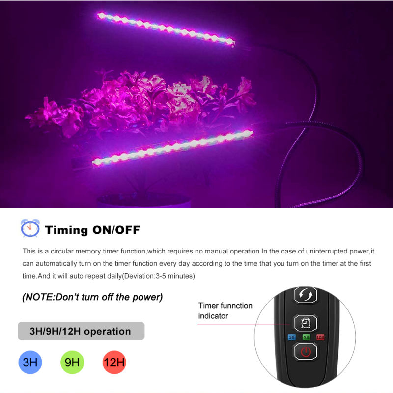 Plant Grow Light LED Growing Light Full Spectrum for Indoor Plants with Timer Plant Growing Lamps for Seedlings with Adjustable Gooseneck 2 Switch Modes