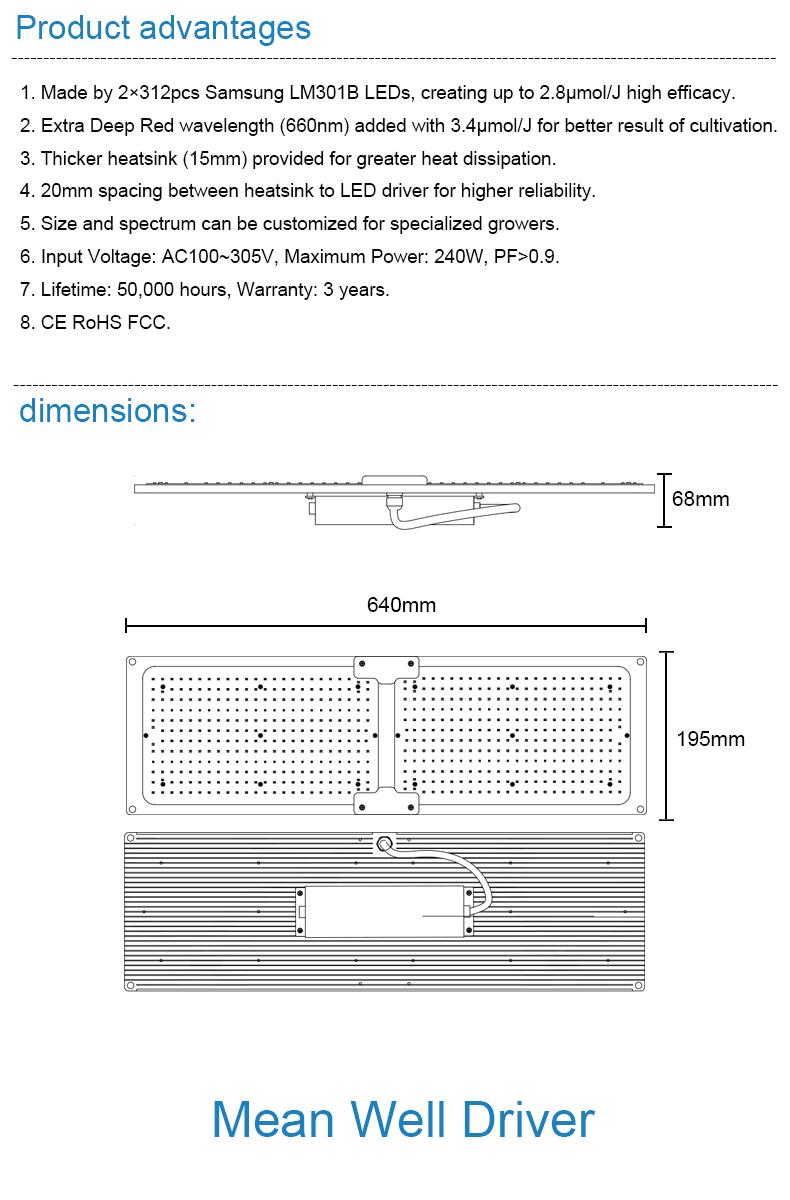 240W IR UV Home Depot LED Grow Light for Commercial Indoor Plant