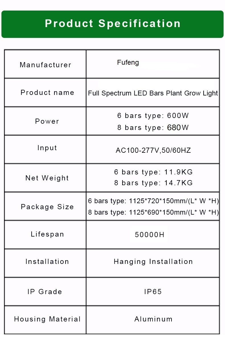 600W/680W Grow Light Bars 8 Bar Foldable Full Spectrum Samsung LED Grow Light Dimmable Bloom LED Red Blue Grow Light Bar