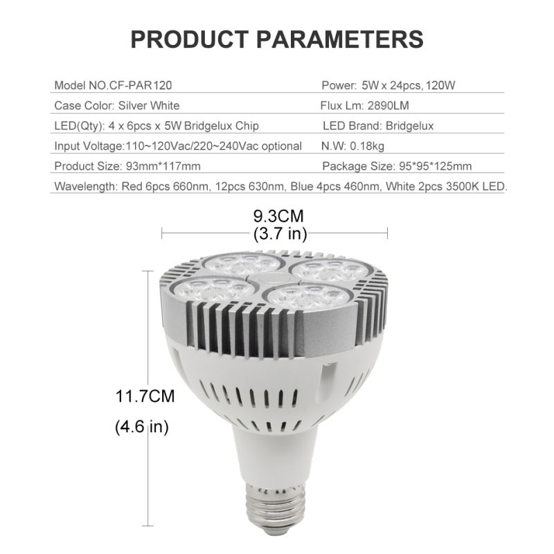 High Output PAR LED Grow Light PAR120 120W Grow Light Bulb Lamp with Aluminum Material