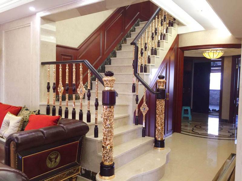 Luxury Metal Staircase with LED Lights Inside The Columns