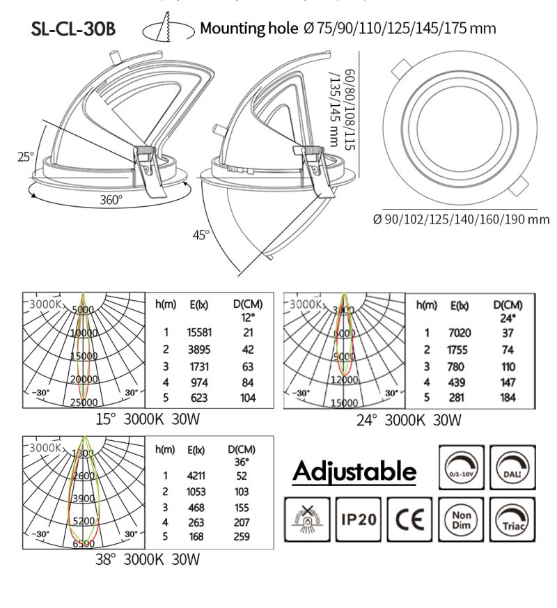 CCT Dimming Color Warm White LED Downlight