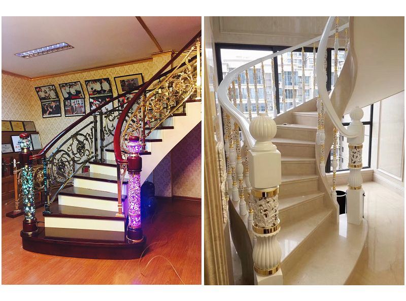 Luxury Metal Staircase with LED Lights Inside The Columns