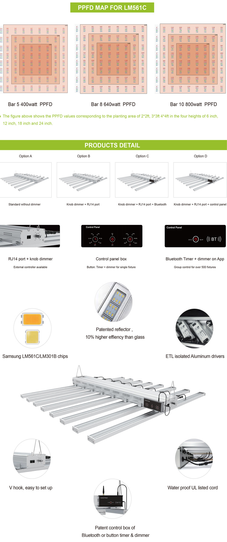 Samsung Plant Grow Light LED Grow Light 600W 800W Full Spectrum Vertical Growing Hydroponics System